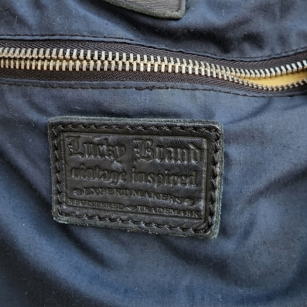 LUCKY BRAND Whipstitch Black Pebbled Leather Hobo Shoulder Bag Studs VINTAGE Y2K - Picture 11 of 16
